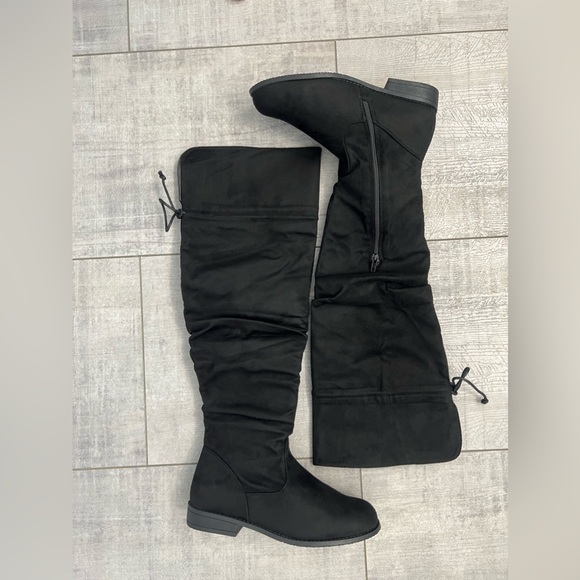 FABKIDS Black Suede Knee High Boots Girls Youth Size 7 NEW - Picture 5 of 7